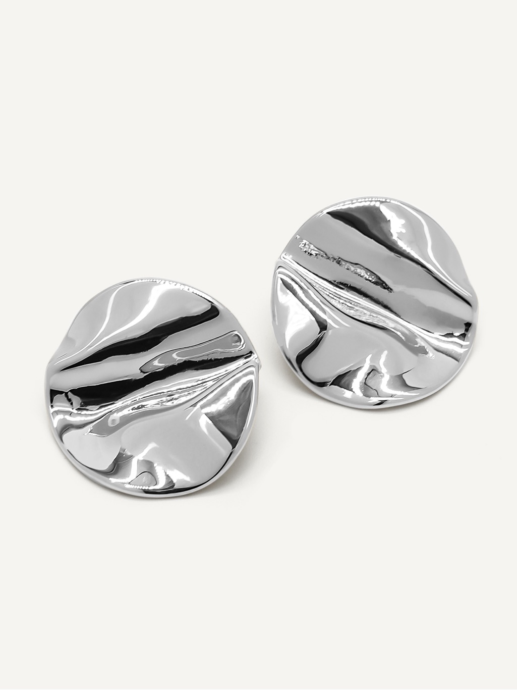 Silver Ripple Disc Stud Earrings - Women Jewelry